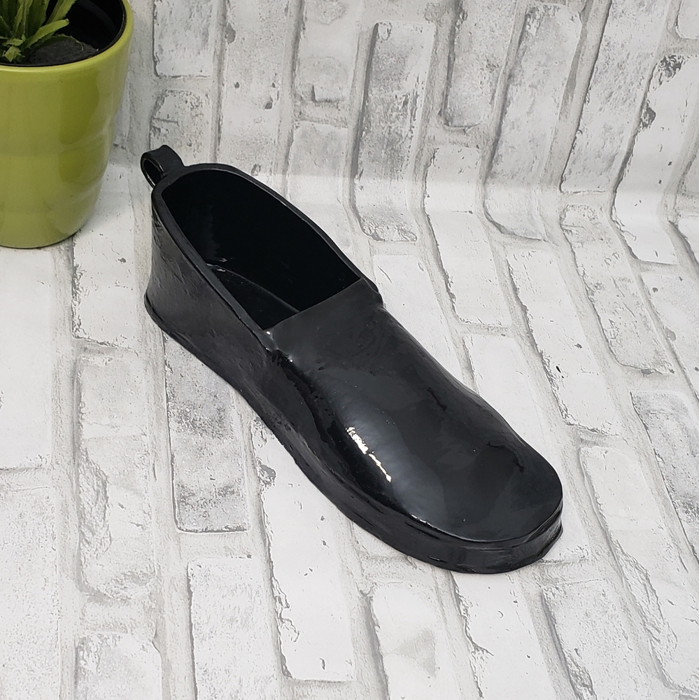 Unique Vintage Ceramic Black Shoe Planter - Loafer Style